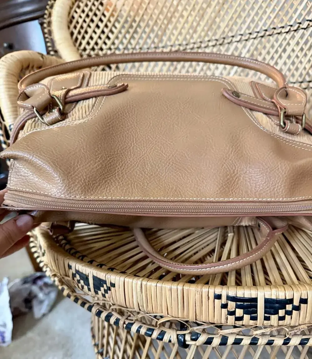 Tommy Hilfiger Vintage Y2K Tan Corduroy and Faux Leather Hobo Shoulder Handbag